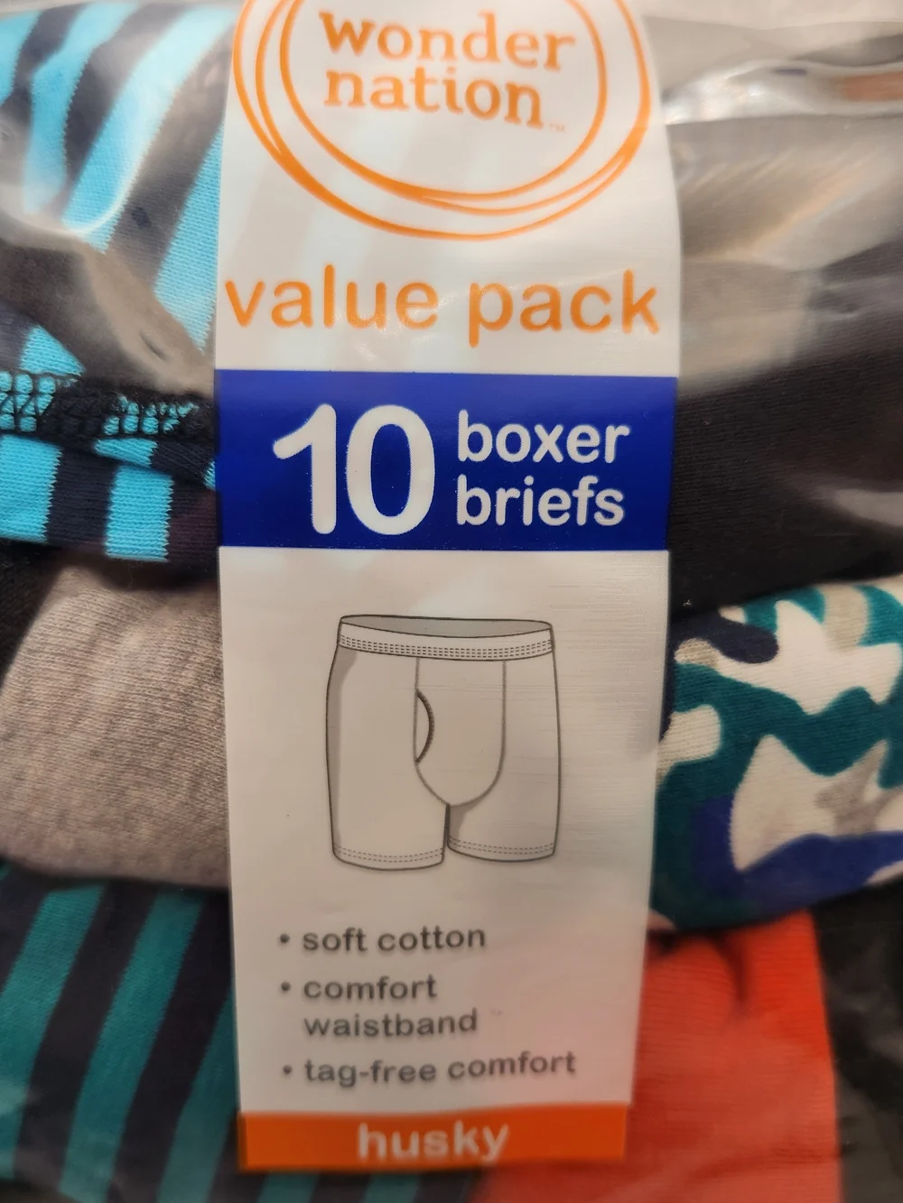 wonder nation Boys 10-Pack Boxer Briefs — Black, Teal, Blue, Orange, Gray - Picture 2 of 6